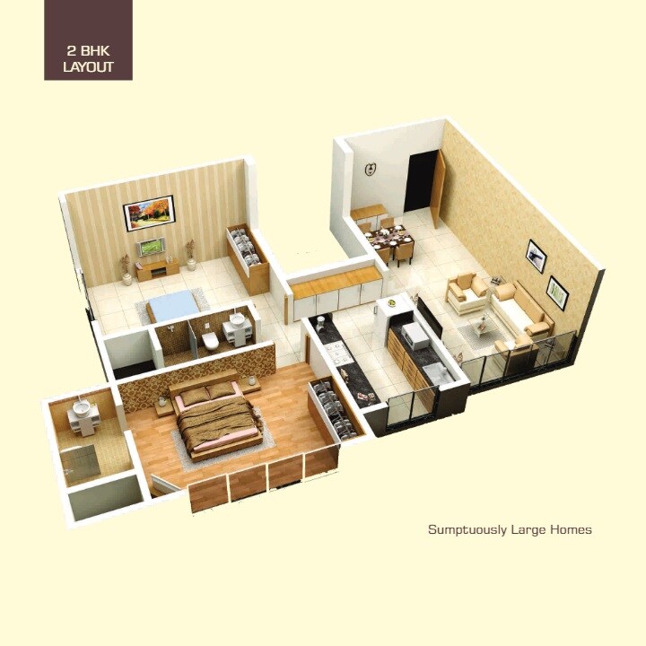 Floor plan of 2 BHK 785 Sq. Ft. Apartment in Ashok Therwani Swaroop, Mumbai