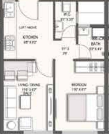 Floor plan of 1 BHK 316 Sq. Ft. Apartment in Ashray Jaswanti Bliss, Mumbai