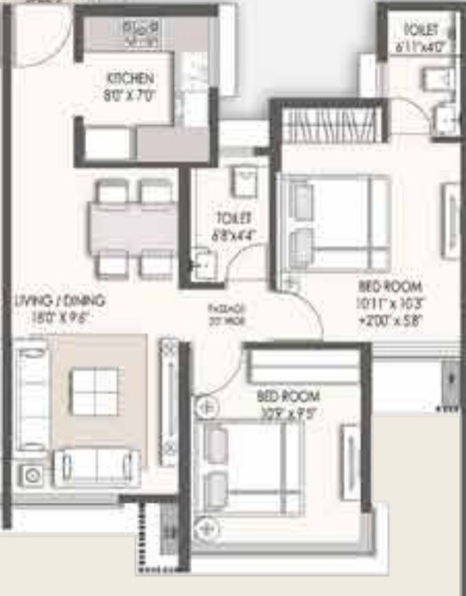 Floor plan of 2 BHK 567 Sq. Ft. Apartment in Ashray Jaswanti Bliss, Mumbai