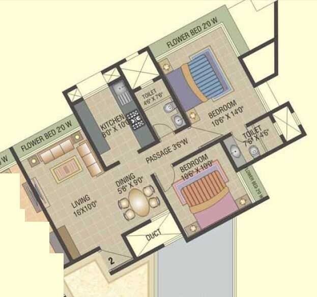 Floor plan of 2 BHK 503 Sq. Ft. Apartment in Ashwamedh Ashwa Platinum, Mumbai