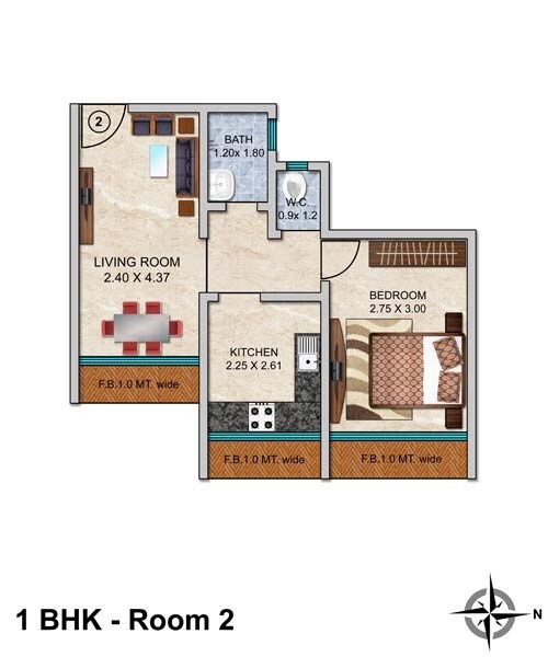 Floor plan of 1 BHK 470 Sq. Ft. Apartment in Asiad Arcade, Mumbai