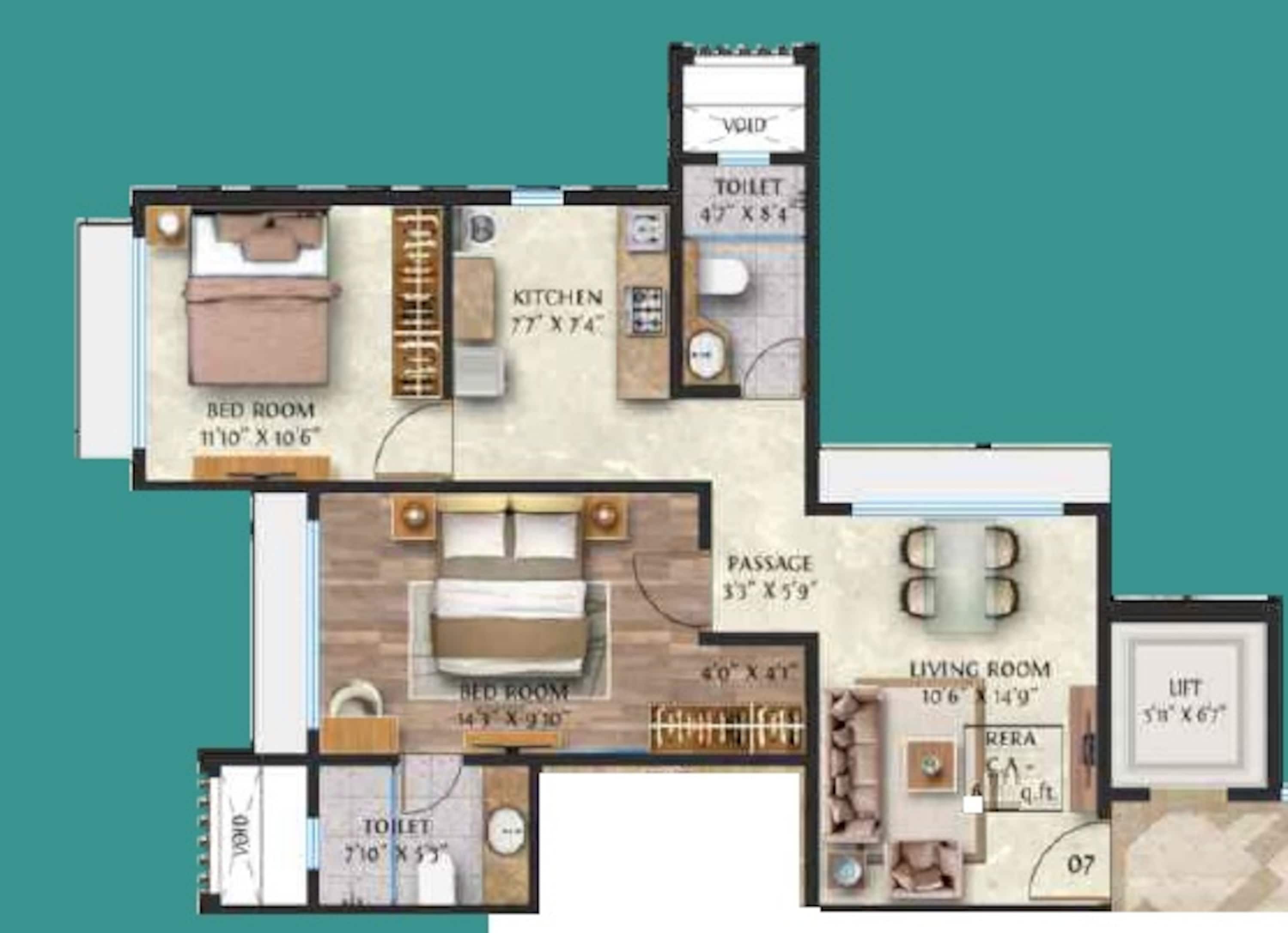 2 BHK 849 Sq. Ft. Apartment in Asiatic Mehta Premiere