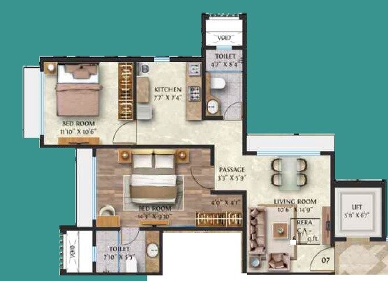Floor plan of 2 BHK 849 Sq. Ft. Apartment in Asiatic Mehta Premiere, Mumbai