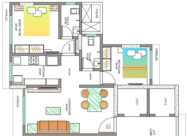 Floor plan of 2 BHK 535 Sq. Ft. Apartment in Asmi Garden, Mumbai