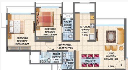 2 BHK 900 Sq. Ft. Apartment in Asmita Sand Dunes