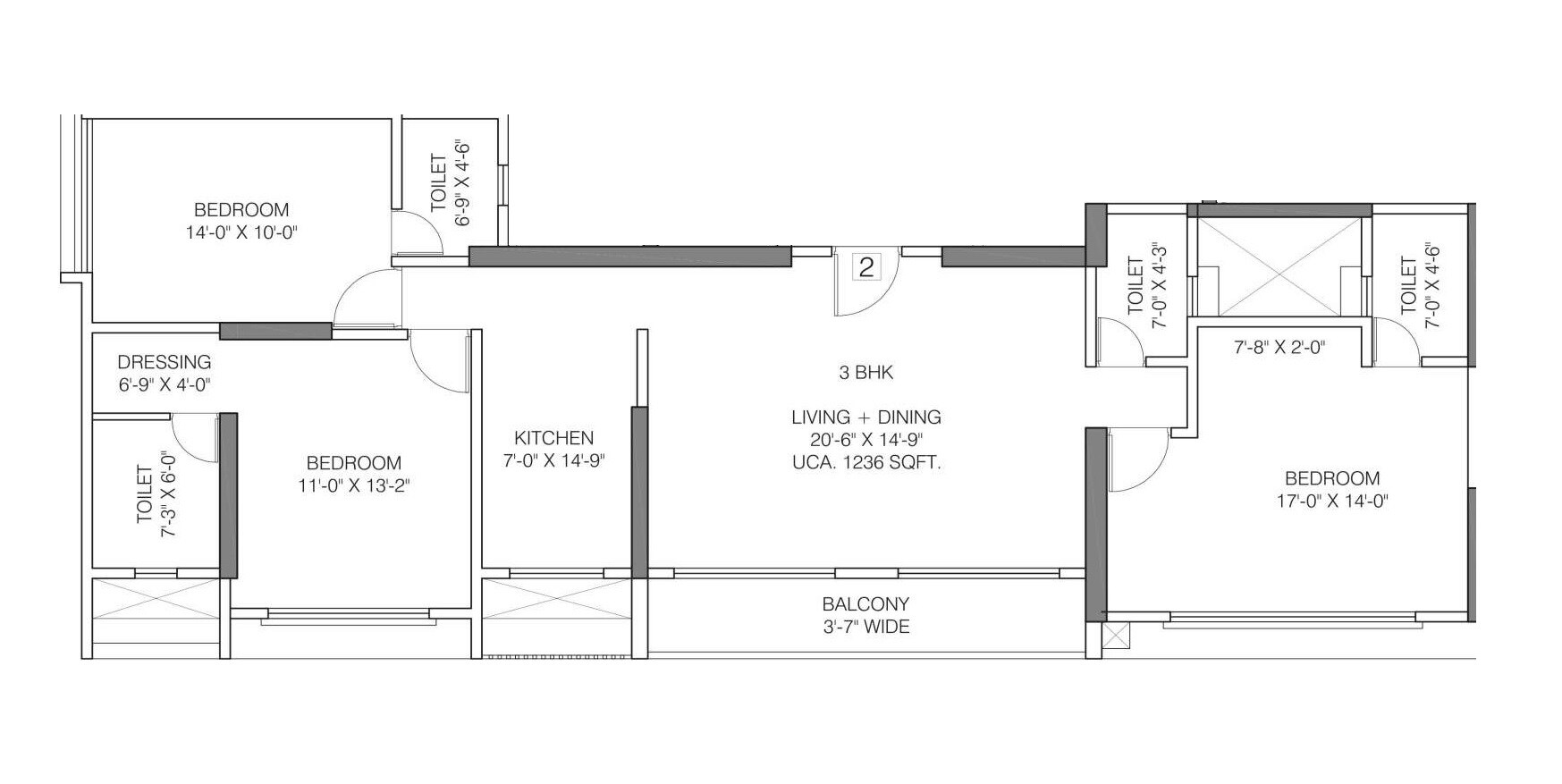 Floor plan of 3 BHK 1296 Sq. Ft. Apartment in Asshna Seabliss, Mumbai