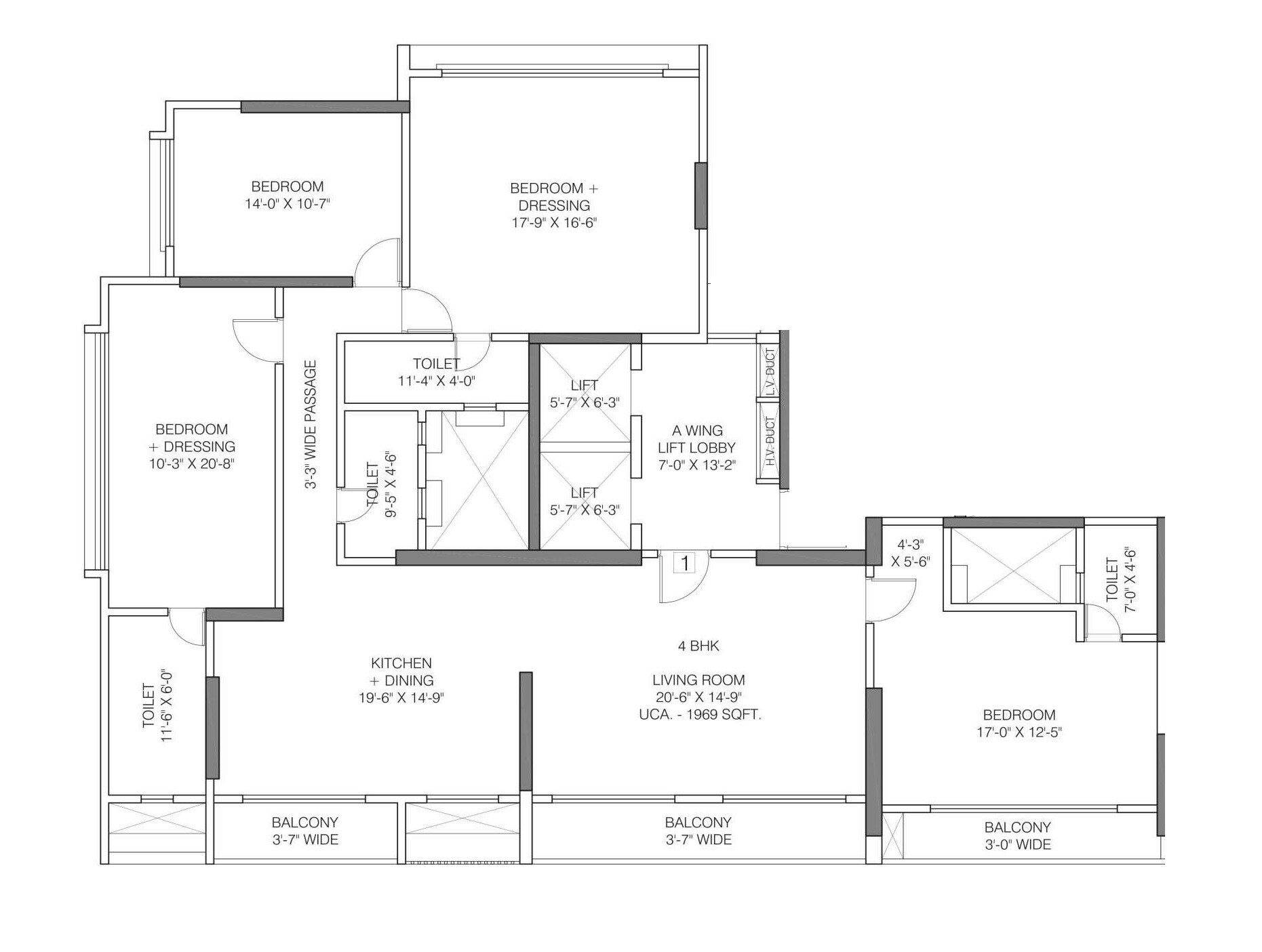 Floor plan of 4 BHK 1969 Sq. Ft. Apartment in Asshna Seabliss, Mumbai
