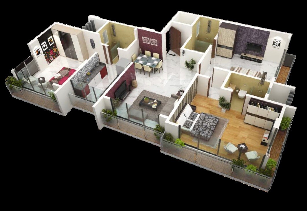 Floor plan of 3 BHK 901 Sq. Ft. Apartment in Aster Casa Celeste, Mumbai