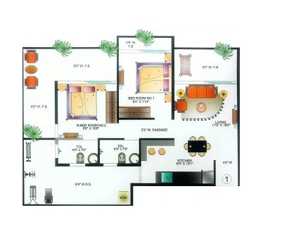 Floor plan of 2 BHK 537 Sq. Ft. Apartment in Astha Kalash, Mumbai