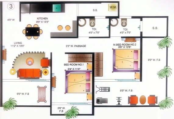 Floor plan of 2 BHK 610 Sq. Ft. Apartment in Astha Kalash, Mumbai