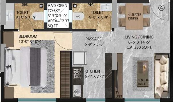 1 BHK 350 Sq. Ft. Apartment in Astrum Annex