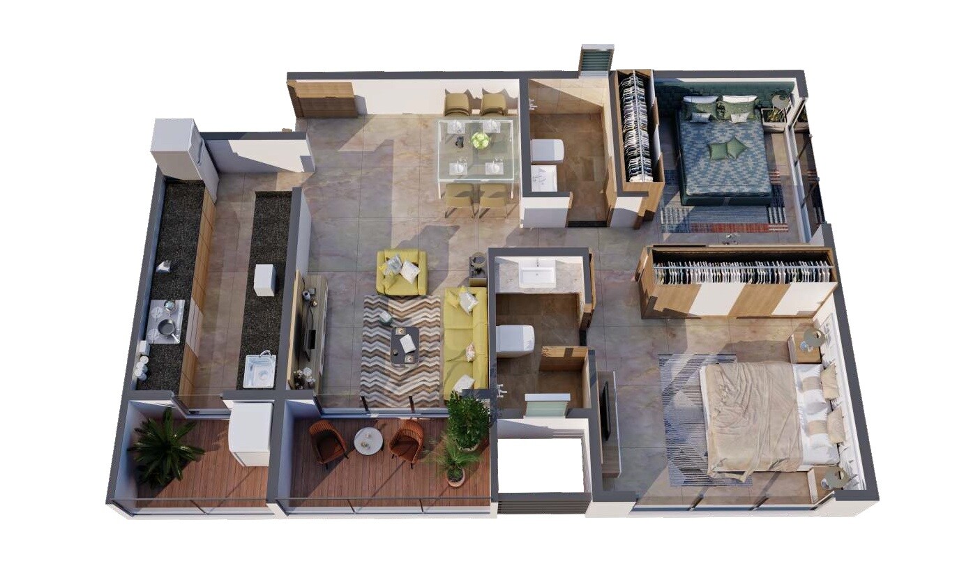 2 BHK 745 Sq. Ft. Apartment