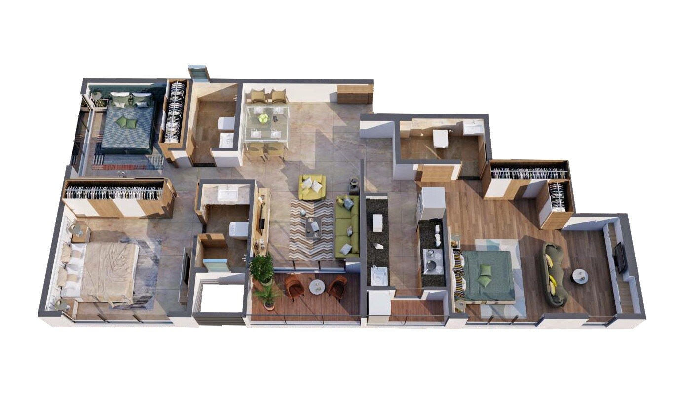 Floor plan of 3 BHK 971 Sq. Ft. Apartment in Astrum Athena, Mumbai