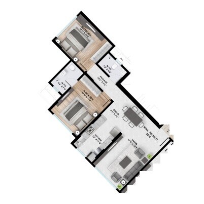 Floor plan of 2 BHK 705 Sq. Ft. Apartment in Atharv Aaradhyam, Mumbai