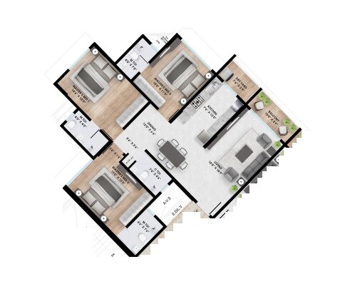Floor plan of 3 BHK 1040 Sq. Ft. Apartment in Atharv Aaradhyam, Mumbai