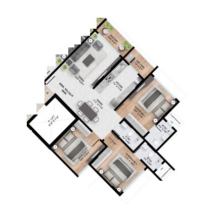 Floor plan of 3 BHK 797 Sq. Ft. Apartment in Atharv Aaradhyam, Mumbai