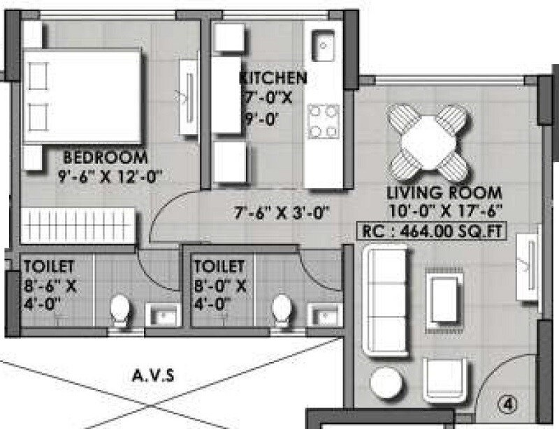Floor plan of 1 BHK 464 Sq. Ft. Apartment in Atharv Casa, Mumbai