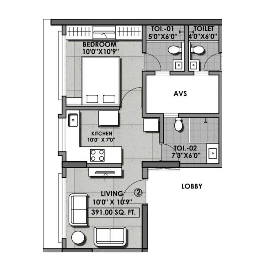 1 BHK 391 Sq. Ft. Apartment