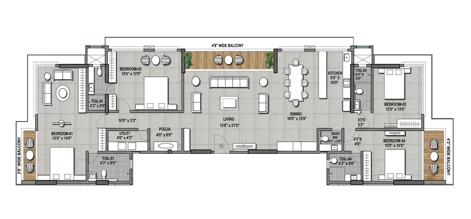 4 BHK 2287 Sq. Ft. Apartment