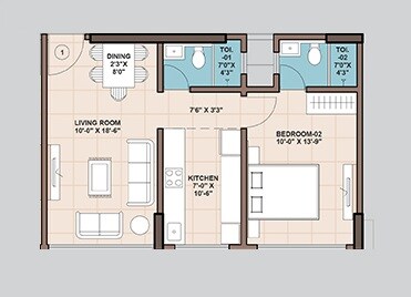 1 BHK 542 Sq. Ft. Apartment