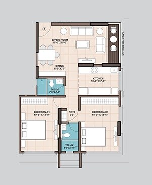 2 BHK 750 Sq. Ft. Apartment