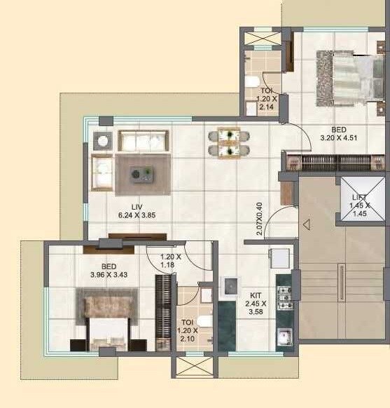 2 BHK 766 Sq. Ft. Apartment