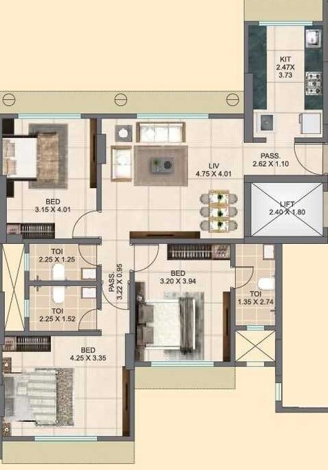 3 BHK 1319 Sq. Ft. Apartment