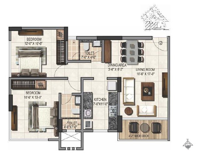 Floor plan of 2 BHK 531 Sq. Ft. Apartment in Atharv Pride, Mumbai