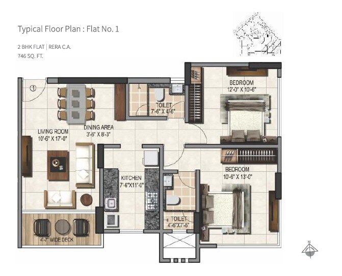 Floor plan of 2 BHK 746 Sq. Ft. Apartment in Atharv Pride, Mumbai