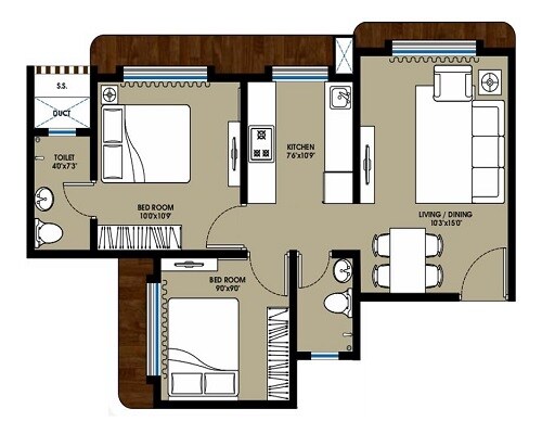 Floor plan of 2 BHK 501 Sq. Ft. Apartment in Atharva Om Gautam Residency, Mumbai