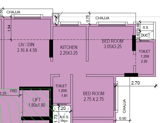 Floor plan of 2 BHK 507 Sq. Ft. Apartment in Atharva Om Gautam Residency, Mumbai