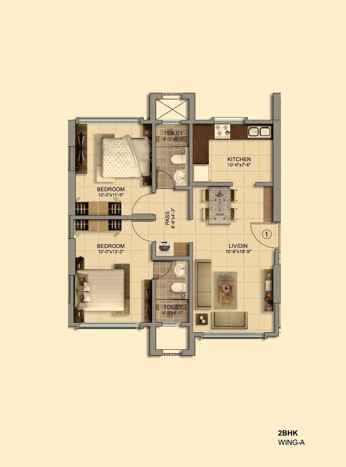 Floor plan of 2 BHK 667 Sq. Ft. Apartment in Atharva Shagun, Mumbai