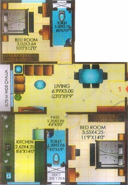 Floor plan of 2 BHK 715 Sq. Ft. Apartment in Atharva Shweta CHS, Mumbai
