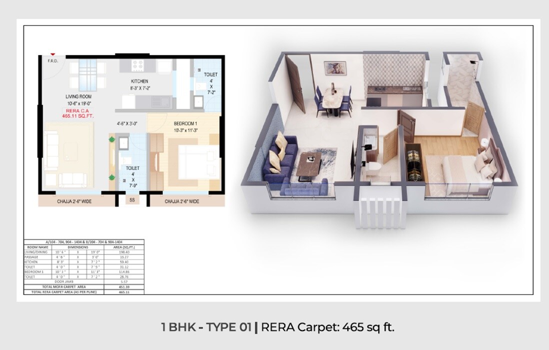 Floor plan of 1 BHK 465 Sq. Ft. Apartment in Atharva Vaibhav, Mumbai