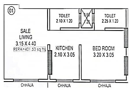1 BHK 401 Sq. Ft. Apartment
