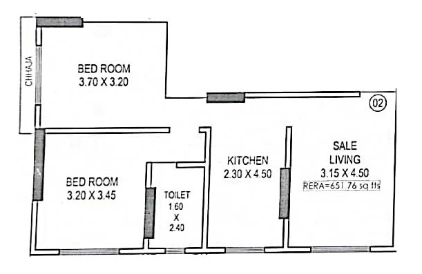2 BHK 651 Sq. Ft. Apartment