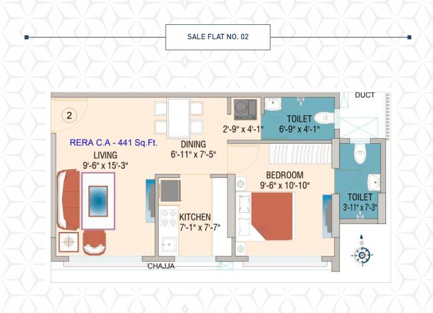 Floor plan of 1 BHK 441 Sq. Ft. Apartment in Atlantic Baldevsingh Thakur Sra CHS, Mumbai