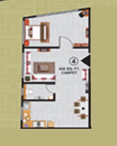 Floor plan of 1 BHK 431 Sq. Ft. Apartment in Atlas Royal A, Mumbai