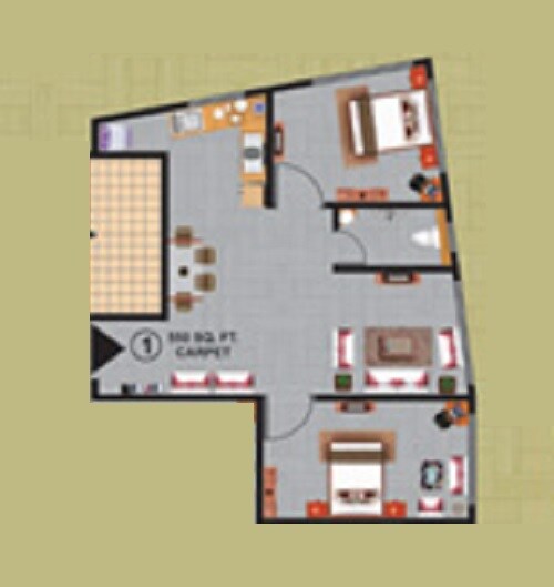 Floor plan of 2 BHK 485 Sq. Ft. Apartment in Atlas Royal A, Mumbai