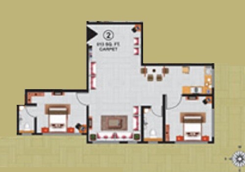 Floor plan of 2 BHK 680 Sq. Ft. Apartment in Atlas Royal A, Mumbai