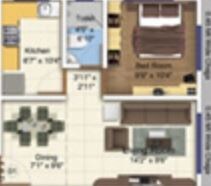 Floor plan of 1 BHK 369 Sq. Ft. Apartment in Atlas Royal B, Mumbai