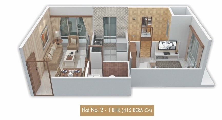 Floor plan of 1 BHK 415 Sq. Ft. Apartment in Atmaram Towers, Mumbai
