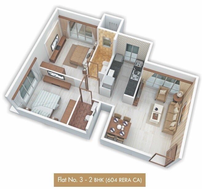 Floor plan of 2 BHK 604 Sq. Ft. Apartment in Atmaram Towers, Mumbai