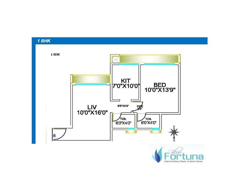 Floor plan of 1 BHK 453 Sq. Ft. Apartment in Atul Blue Fortuna, Mumbai