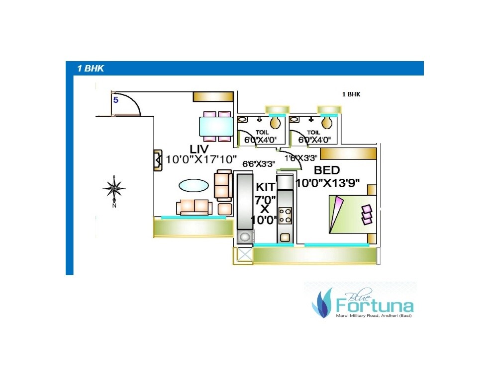 Floor plan of 1 BHK 501 Sq. Ft. Apartment in Atul Blue Fortuna, Mumbai