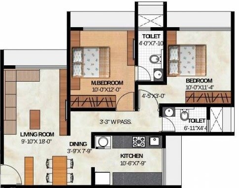 Floor plan of 2 BHK 649 Sq. Ft. Apartment in Atul Blue Orbit Phase III, Mumbai