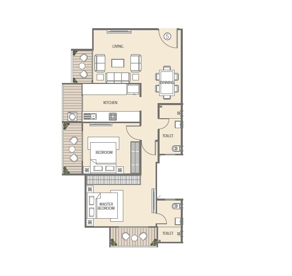 Floor plan of 2 BHK 1003 Sq. Ft. Apartment in Atul Hillcreast, Mumbai