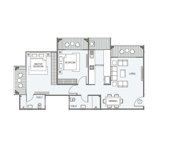 Floor plan of 2 BHK 1190 Sq. Ft. Apartment in Atul Hillcreast, Mumbai