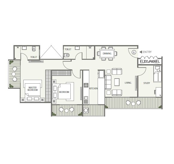 Floor plan of 2 BHK 1225 Sq. Ft. Apartment in Atul Hillcreast, Mumbai