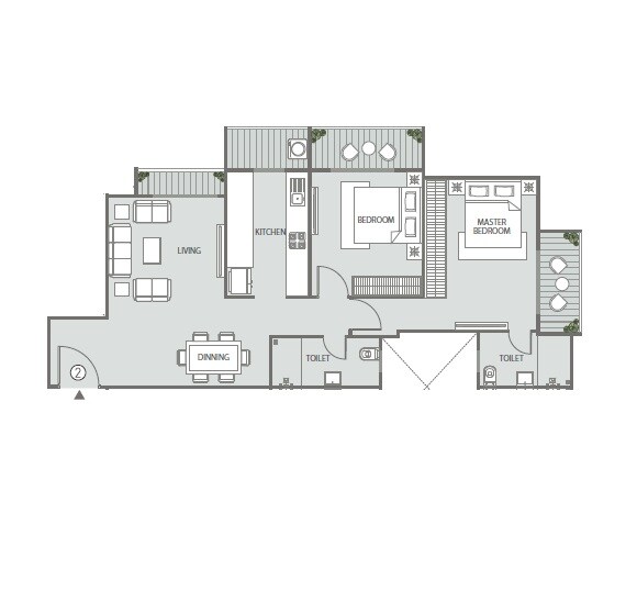 Floor plan of 2 BHK 1235 Sq. Ft. Apartment in Atul Hillcreast, Mumbai